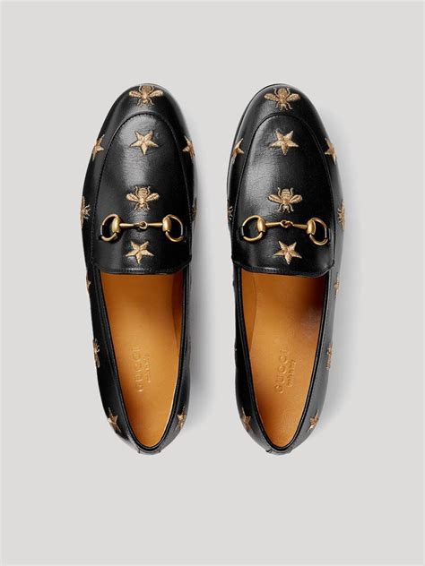 gucci jordaan embroidered leather loafer.